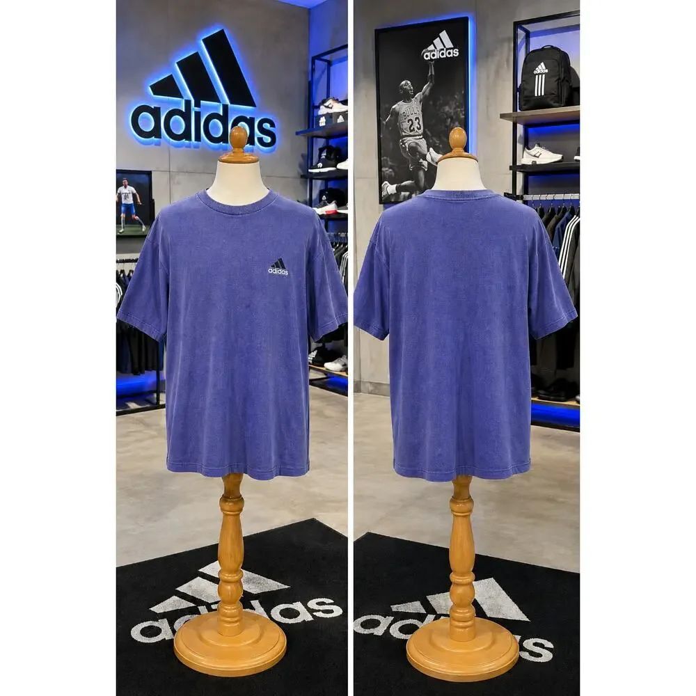 Vintage Adidas Embroidered Logo Tee Bluish Purple Faded Distressed Large